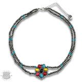 Double Strand Stone Flower Pendant Necklace