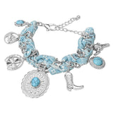 Western Charm Station Fabric Chain Bracelet | Boot, Hat & Pistol | Silver Turquoise