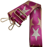 Hot Pink Fuchsia Tan Stars Adjustable Crossbody Bag Purse Guitar Strap Silver