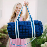 Navy Striped Quilted Weekender Bag – Women’s Travel Duffel