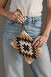 Cream Black Tan Aztec Western Cotton Suede Wristlet