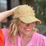 Clara Raffia Ball Cap with Pearl Accents