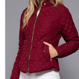 Suede Piping Detail Knit Rib Quilted Padding Jacket Dark Wine