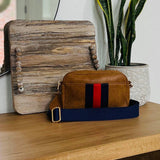 Ava Vegan Leather Preppy Stripe Crossbody Brown Blue Red
