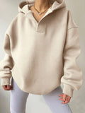 Solid Color Long Sleeve Slouchy Hooded Hoodie Sweatshirt Beige