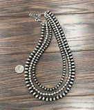 Handmade Navajo-Style 3-Strand Western Bead & Silver-Tone Necklace