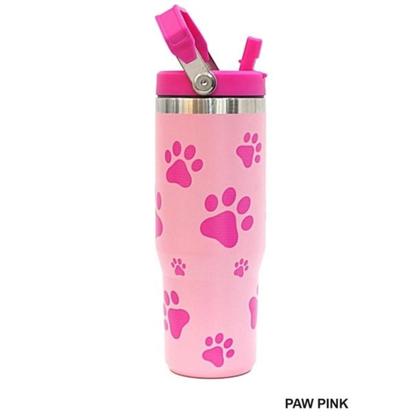 Hot and Light Pink Animal Paw Print Stainless Steel Insulated 30 oz Tumbler