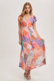Pastel Quilt Printed Button Down Maxi Dress