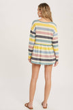 Button Front Multicolor Stripe French Terry Babydoll Top