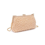Samira Beaded Evening Bag | Champagne with Gold Hardware & Chain Strap