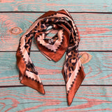 Western Longhorn Print Silky Wild Rag | 36x36 | Mocha & Turquoise