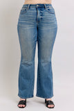 Mid Rise Tummy Control Vintage Wash Flare Jeans - Women's Premium Denim