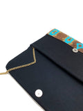 Gold & Turquoise Ikat Beaded Clutch with Crossbody Chain