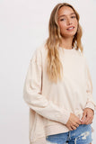 Crewneck Oversized Cotton Blend Sweatshirt Oatmeal