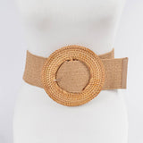 Khaki Oversized Bamboo Buckle Wide Elastic Belt