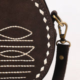 Genuine Leather Western Canteen Bag - Round Crossbody for Women Brown