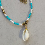 Turquoise Multi Seed Bead Sandy Point Cowrie Shell Anklet