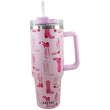 Light Pink Western Boots Printed Stainless Steel Tumbler 40 oz with Handle