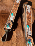 Tooled Leather Western Feather Wrist Strap Keychain | Hand-Tooled & Hand-Painted