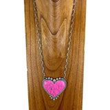 Pink Stone Heart Necklace Paper Clip Chain