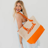 Beach Bum Raffia Tote Bag Orange Tan