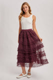 ROMANTIC RUFFLE TIERED TULLE MIDI SKIRT