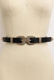 Double Buckle Vegan Leather Western Style Belt Black