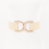 Straw Wide Dual Buckle Elastic Belt - Ivory/Gold