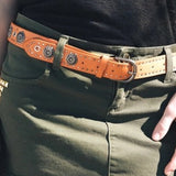 Concho Studded Vegan Leather Western Cowgirl Belt Camel Brown