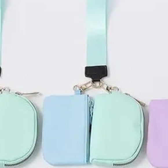Double Dual Nylon Pouch Wallet Detachable Wristlet Aqua Light Blue