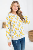 Lemon Print Crewneck Long Sleeve Sweatshirt