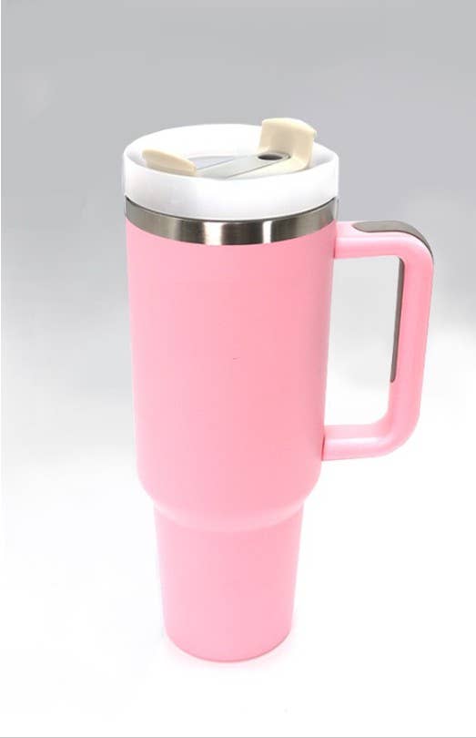 Tumbler Stainless Steel 40oz Solid Pink with Handle