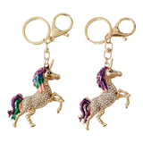 Bling Crystal Rhinestone Unicorn Key Chain Bag Charm Purple Gold