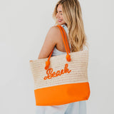 Beach Bum Raffia Tote Bag Orange Tan