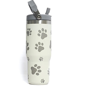 Grey White Animal Paw Print Stainless Steel Insulated 30 oz Tumbler