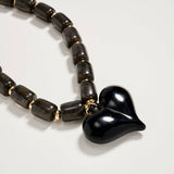 Colorful Beaded Heart Necklace | Multi-Color Barrel Bead Statement Necklace in Black