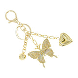 Gold Bling Rhinestone Butterfly With Heart Locket Keychain