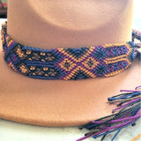 Navy Purple Tan Brown Woven Braided Western Aztec Adjustable Hat Band