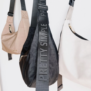 Black Washed Canvas Crossbody Hobo Bag with Adjustable Logo Strap