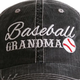 Baseball Grandma Embroidered Black Distressed Trucker Hat