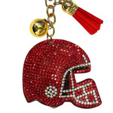 Bling Football Helmet Crystal Keychains Bag Charms Red White