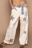 Blue Floral Print Circular Buckle Belt