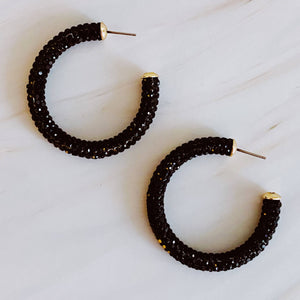 Retro Bling Crystal Hoop Earrings Black