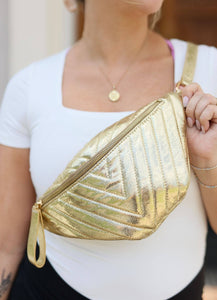 Charlotte Quilted Sling Belt Bag Fanny Pack Shimmer Gold
