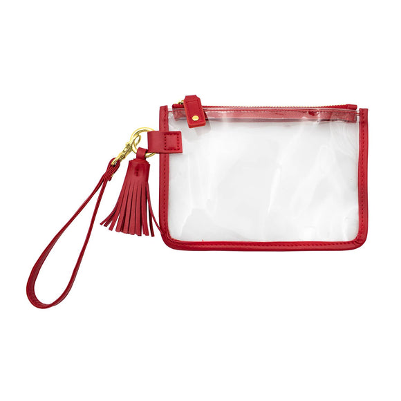 Game Day Clear Tassel Wristlet Red