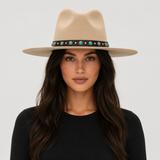 Black Vegan Leather Western Hat Band with Turquoise-Color Accents