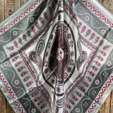 Grey Red Pink Paisley Printed Western Southwestern Wild Rag Scarf Accent