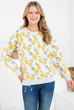 Lemon Print Crewneck Long Sleeve Sweatshirt