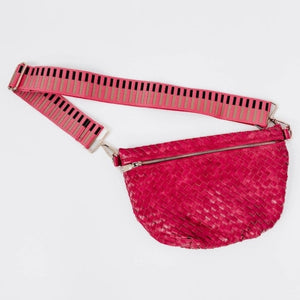 Fuchsia Hot Pink Woven Crossbody Bag