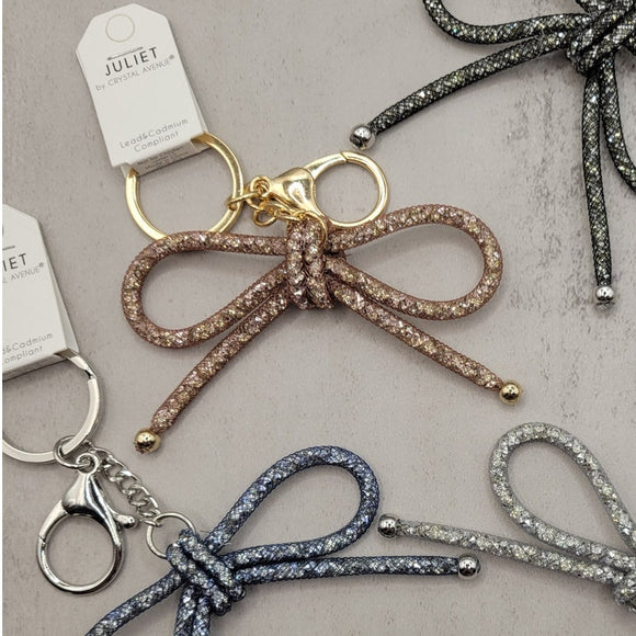 Rose Gold Mesh Coquette Bow Keychain Bag Charm